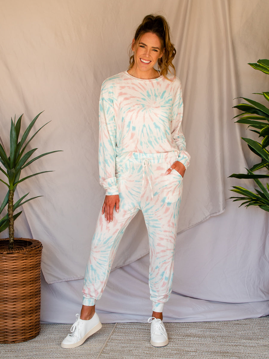 Pink Blue Tie Dye Long Sleeve Joggers Dakotas Boutique